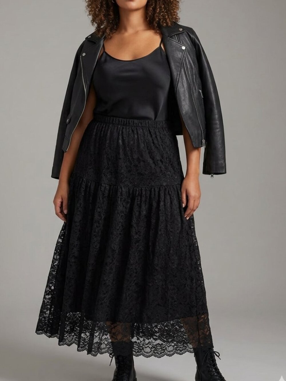 Vintage 80s Madonna Style Black Lace Tiered Skirt by Lajate - Medium